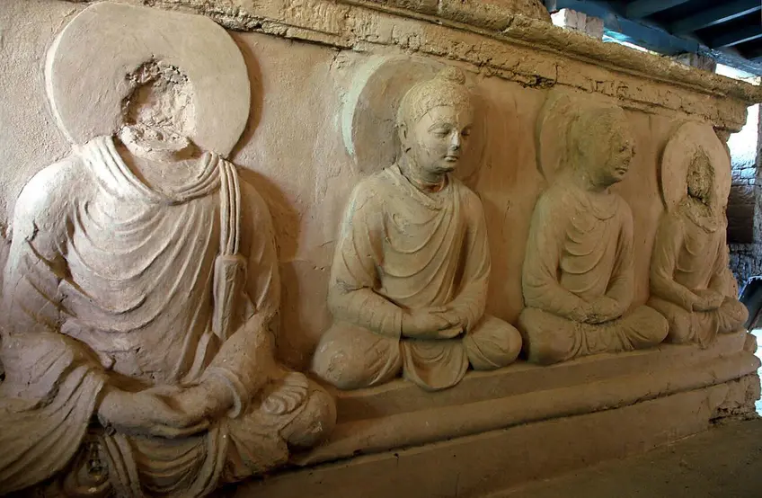 Detailed Buddhist carvings from Jaulian Monastery, part of Taxila’s UNESCO World Heritage status.