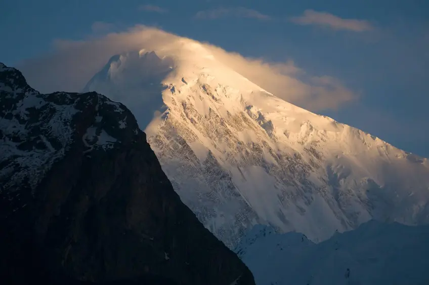 Diran Peak seen from Karimabad at sunset, Hunza Valley, Gilgit-Baltistan, Pakistan