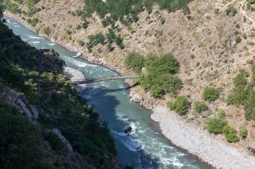 High angle view of Panjkora River flowing through Upper Dir, KPK